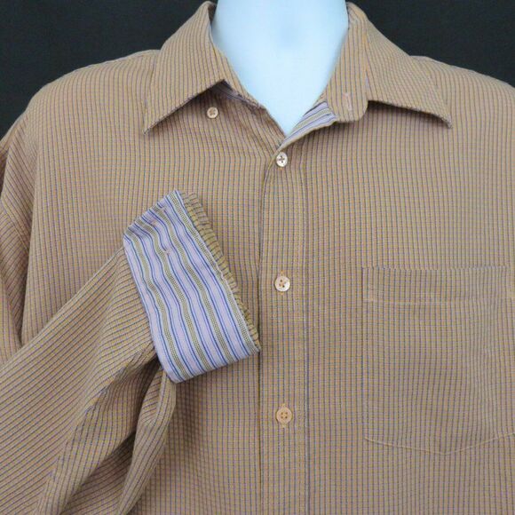 Bugatchi Uomo Textured Plaid Flip Cuff XL Shirt - Picture 3 of 7